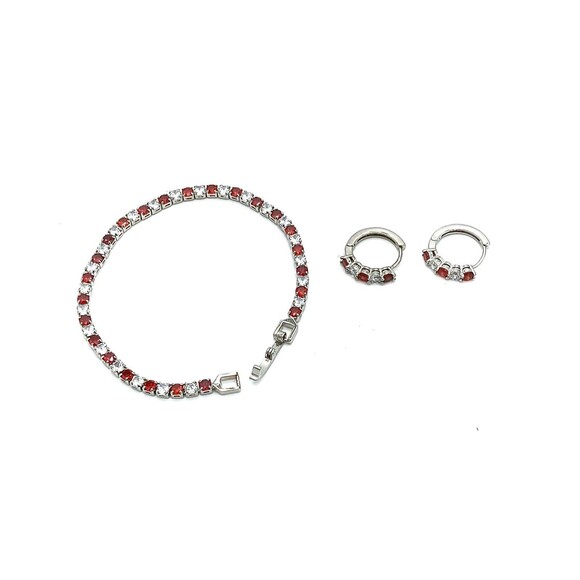 Set Lab Created Ruby Simulated Diamond Tennis Bracelet & Huggie Hoop Earrings - Picture 1 of 5